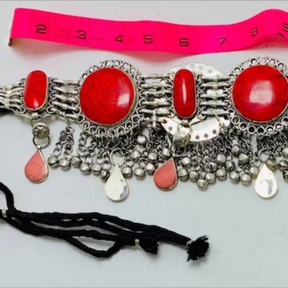 Vintage Kuchi Coral Stone Belly Dance Belt: Afghan Tribal Jewelry main image 4